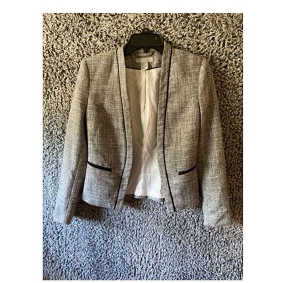 H&M Women's Gray Tweed Blazer Size 8 Mid-Length 3/4 Sleeve Jacket - Picture 4 of 7